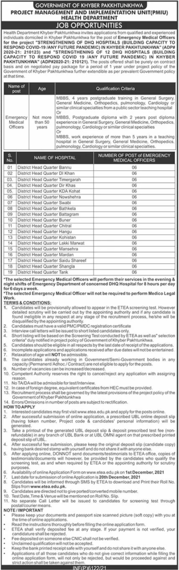 National Organization Jobs 2022 in Health Projects in KPK