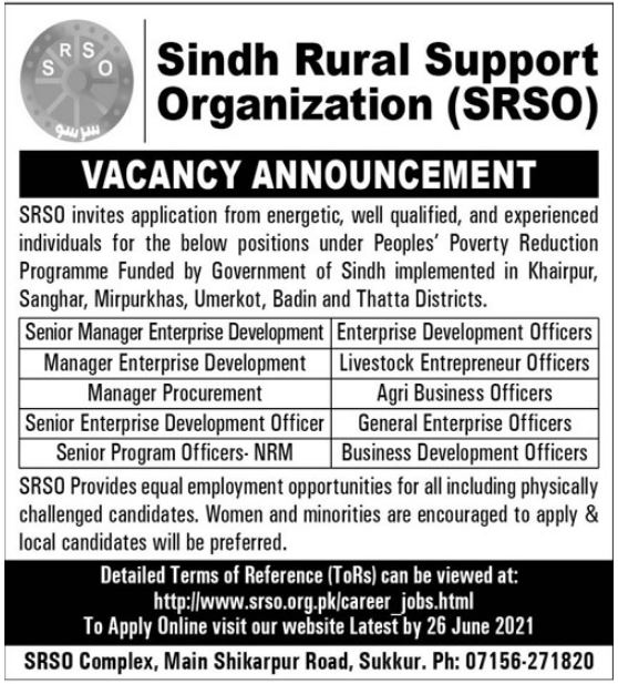 Sindh Rural Support Organization SRSO Jobs 2022 - www.srso.org.pk