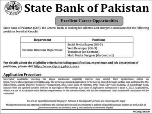 State Bank of Pakistan SBP Jobs 2022 Fill Form Online – www.sbp.org.pk