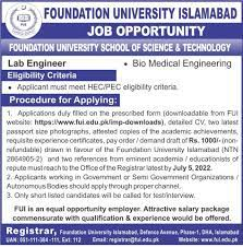 Foundation University Islamabad FUI Jobs 2022 / www.fui.edu.pk