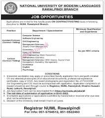 NUML Jobs 2022 in All Campuses / Fill Online Form www.numl.edu.pk