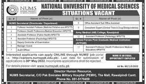 NUMS Jobs 2022 National University of Medical Science - numspak.edu.pk