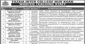 Fazaia Inter College Kohat Jobs 2022 for Male/Female