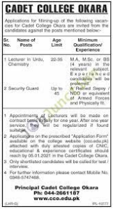 Cadet College Okara Jobs 2022 for Principal