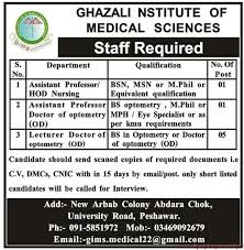 Ghazali Institute of Medical Sciences Peshawar Jobs 2022