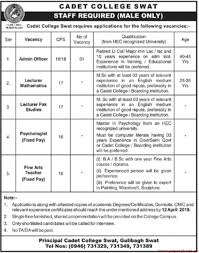 Cadet College Swat Jobs 2022 Non-Teaching Staff