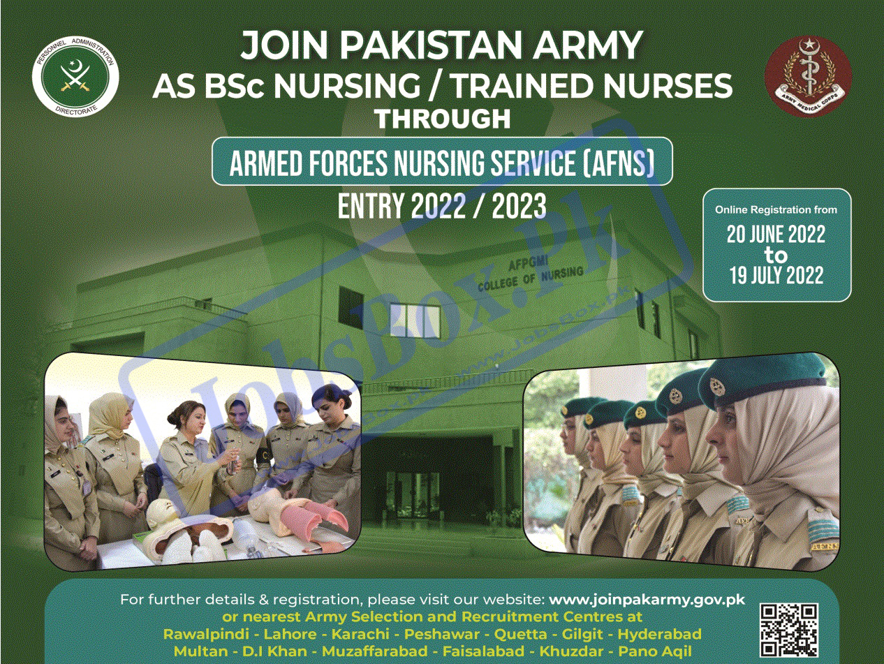 Join Pak Army through AFNS / Pakistan Army Nursing Jobs 2022