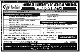 NUMS Jobs 2022 National University of Medical Science - numspak.edu.pk