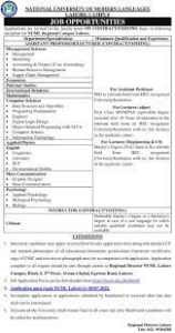 NUML Jobs 2022 in All Campuses / Fill Online Form www.numl.edu.pk