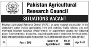 PARC Research Fellow Associate Jobs 2022 at Pakistan Agricultural Research