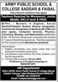 Army Public School & College Saddar & Faisal Campus Jobs 2022