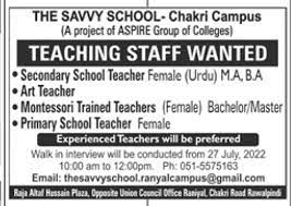 Female Teacher Jobs in Rawalpindi at the Savvy School