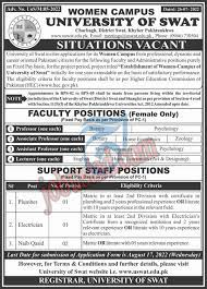 University of Swat Jobs 2022 at the Women Campus