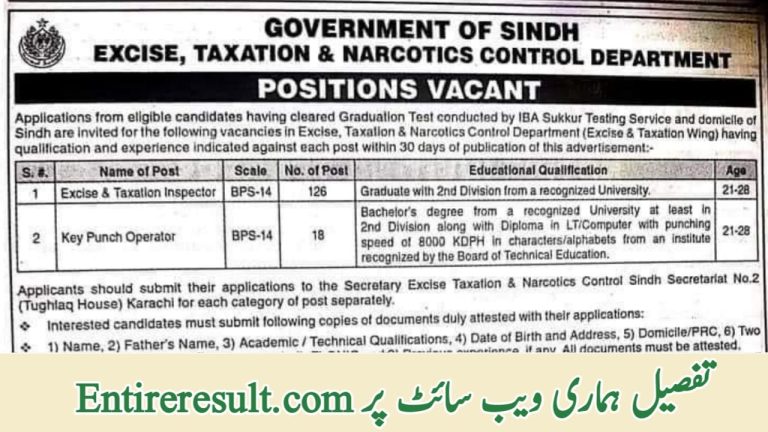Government Of Sindh Excise, Taxation and Narcotics Control Department 