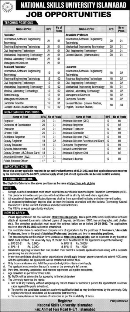 National Skills University Jobs advertisement 