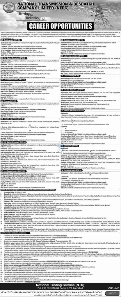 NTDC NTS Jobs 2023 Advertisement 