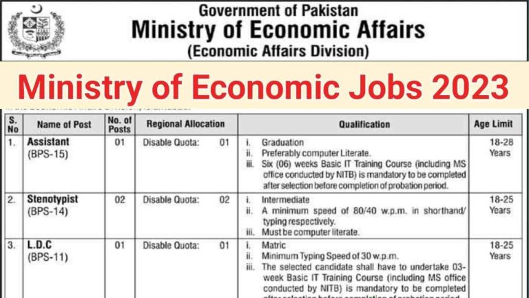 Ministry of Economic Affairs Jobs 2023- Application form Download www.ead.gov.pk