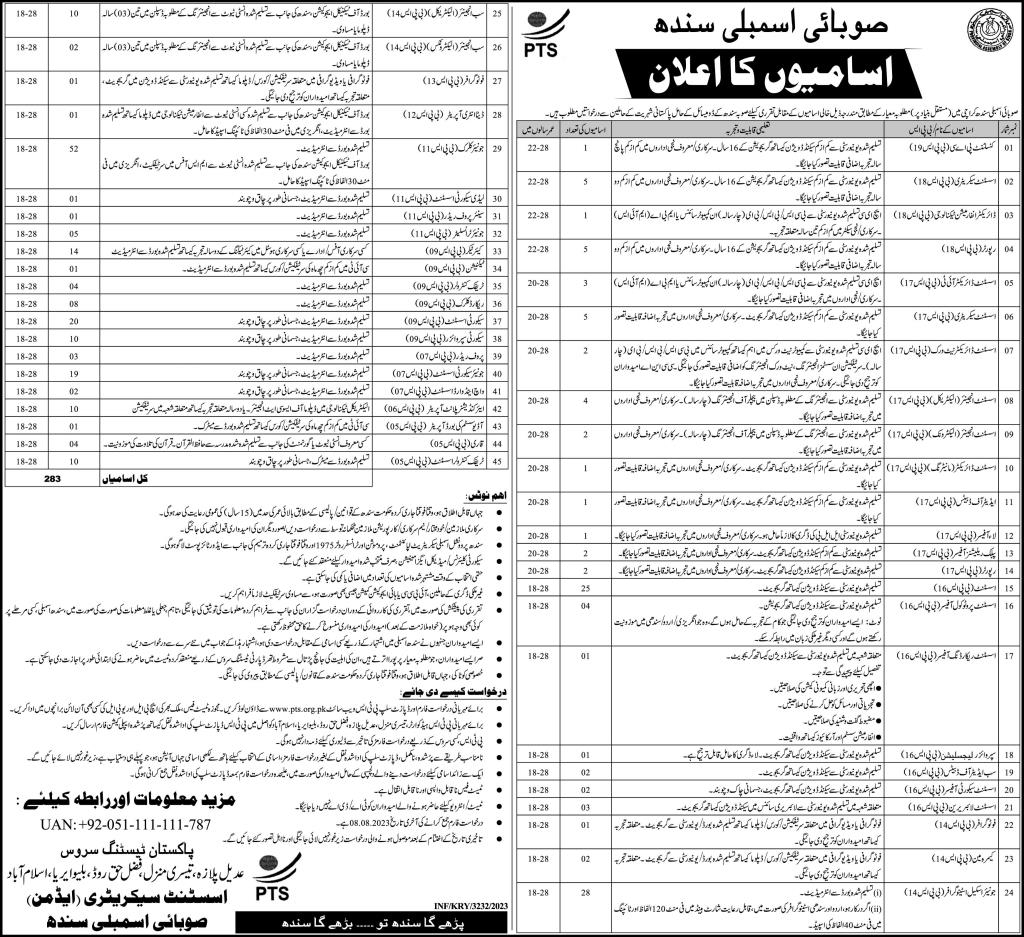 Sindh Provincial Assembly Jobs 2023