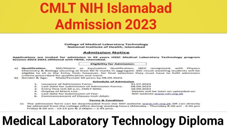 College of Medical Laboratory Technology NIH Islamabad Admissions 2023